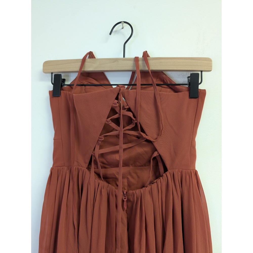 Azazie Aaida A-Line Corset Chiffon Dress‎ Floor Length Bridesmaid Paprika Size 2 - Picture 9 of 13